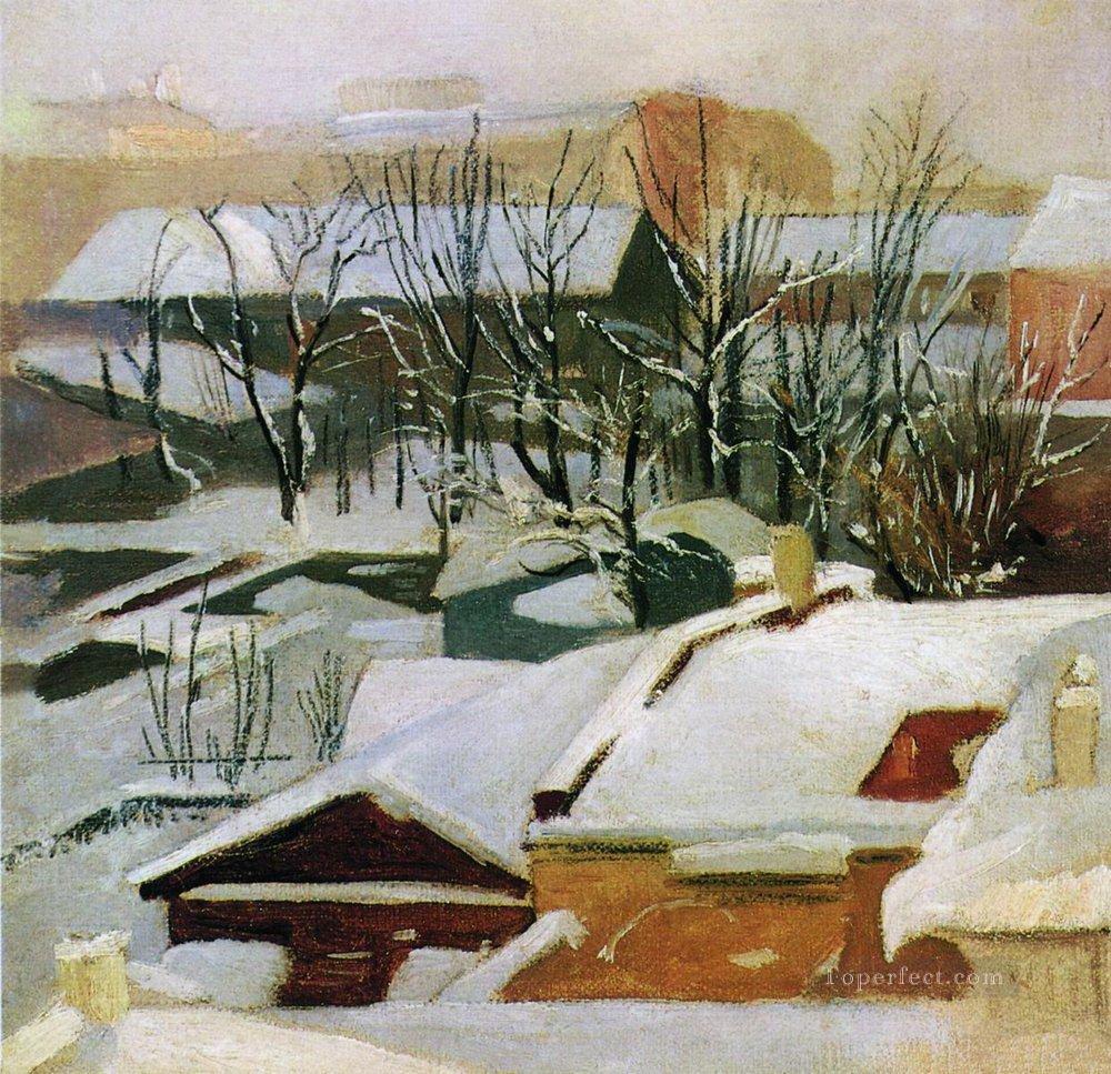 冬の雪の中の街の屋根 イワン・イワノビッチ油絵